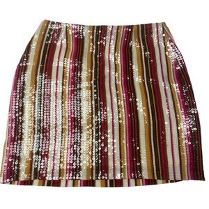 Moda International 100% Silk Womens Multicolored Stripe Sequin Mini Skirt 6